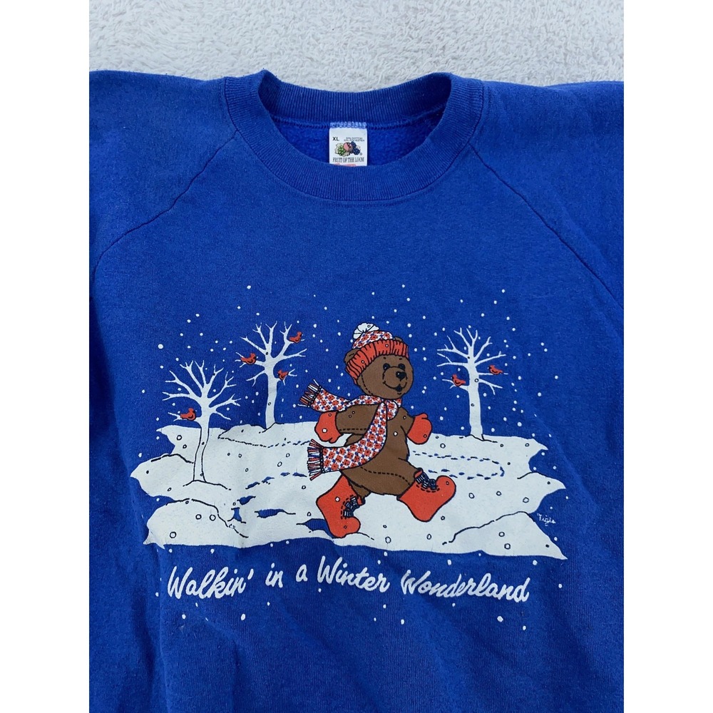 Vintage Teddy Bear Winter Wonderland‎ Cartoon Sweatshirt Medium 90s Christmas